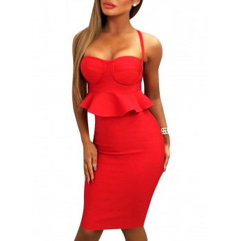 Bandage Dress Sexy 2 Pieces Sets Strap Ruffle Top With Skirt Party Dress